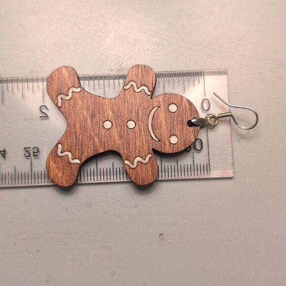 Gingerbread Wooden Drop Pierced Earrings - Picture 7 of 9